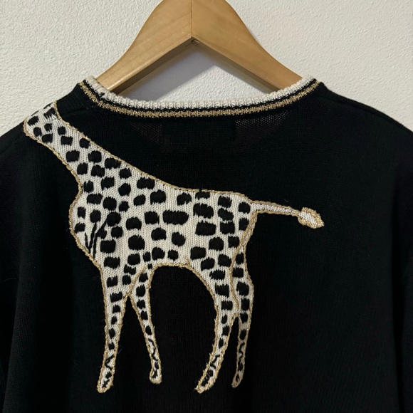 Vintage Terazzo Metallic Wrap Around Giraffe Sweater Black Patch Pockets X-Large - Picture 7 of 9